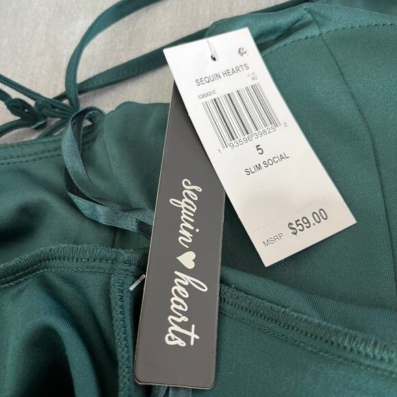 Sequin Hearts Green Scuba Strappy Asymmetric Mini Sheath Dress Junior 5 NWT - Picture 10 of 15